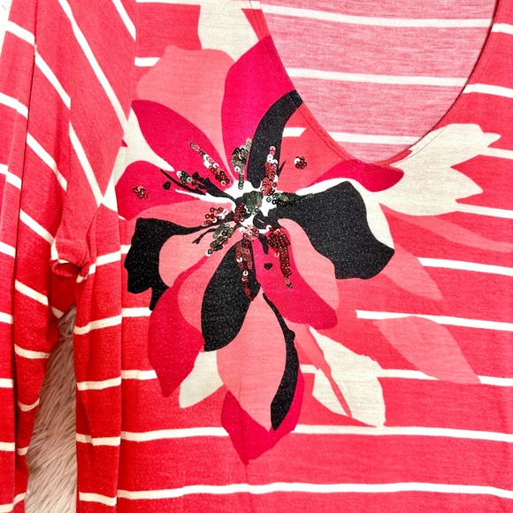 Apt. 9 Orange Striped Shirt sequins floral perfect for Fall Halloween - Picture 3 of 5